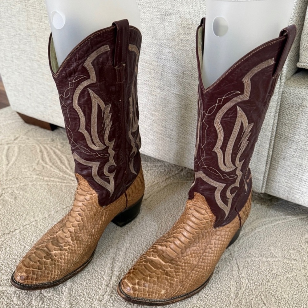 Larry Mahan Vintage Leather Snakeskin Cowboy Boots - 
USA Made Western